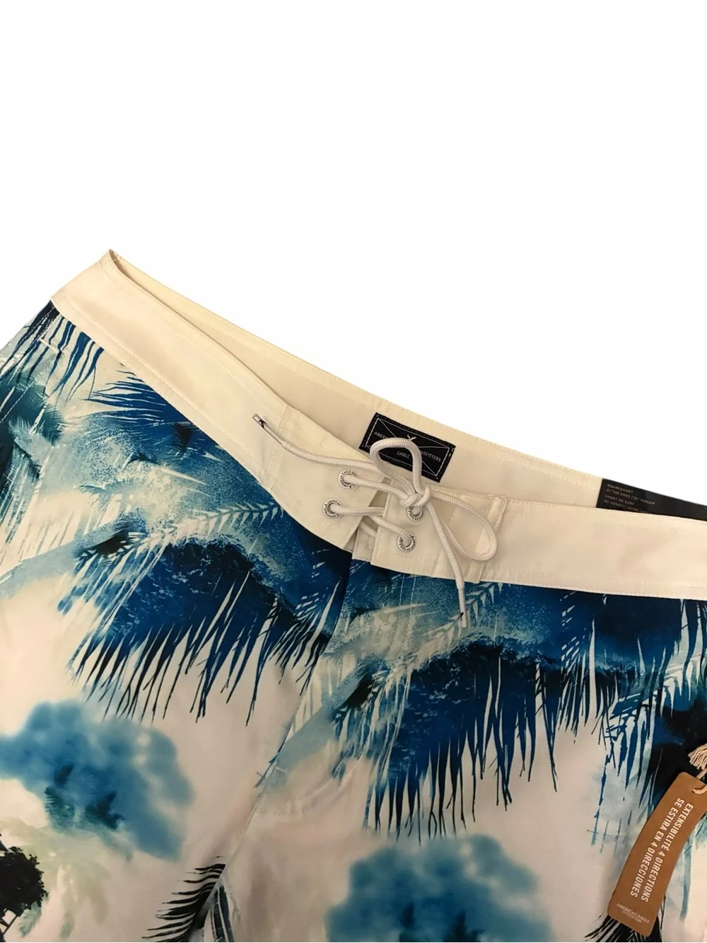 American Eagle Mens Tropical Palm Tree Boardshorts Blue White 10in Inseam Large